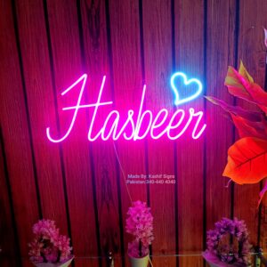 Neon Light Name Hasbeer made by Kashif Signs
