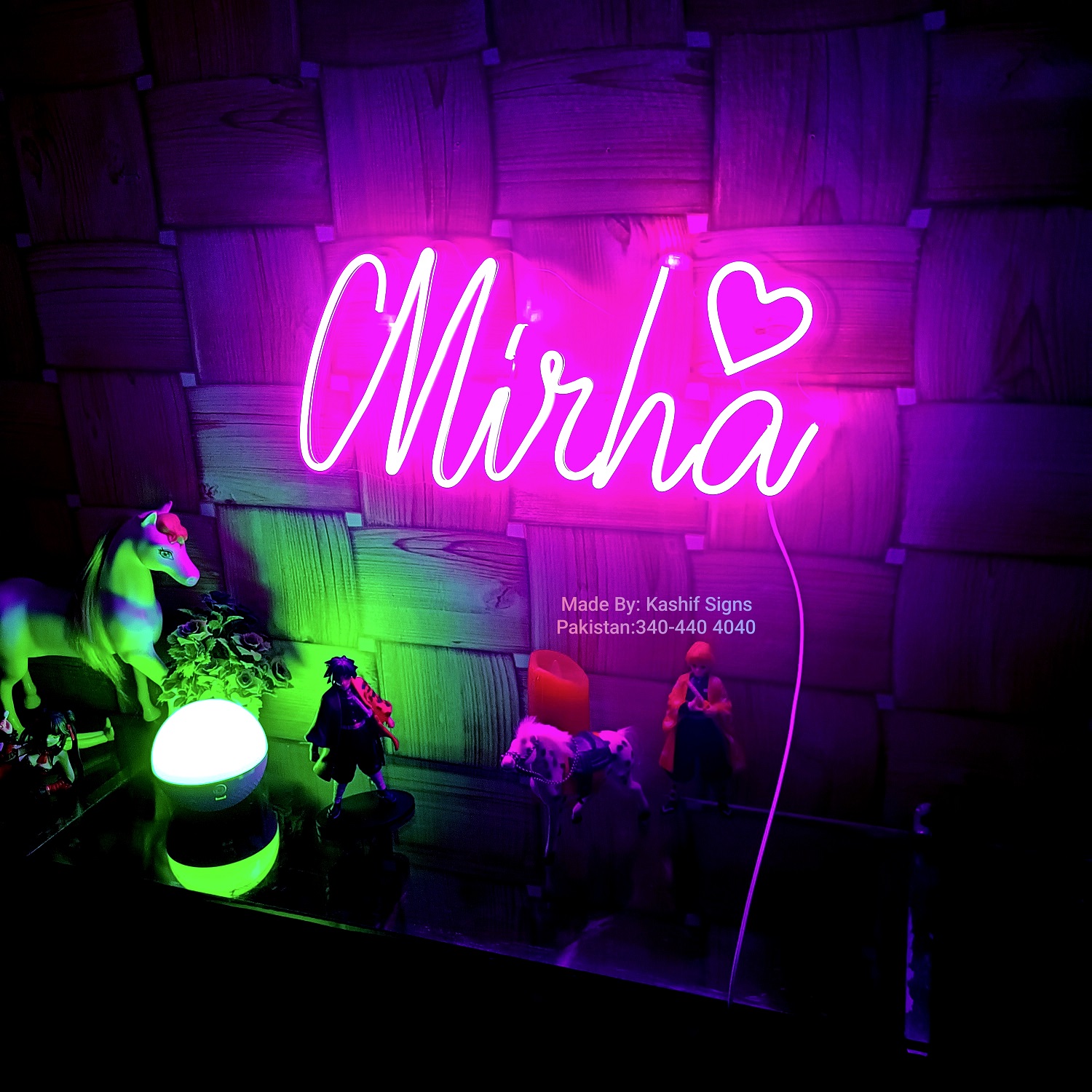 Neon Light Name Mirha made by Kashif Signs