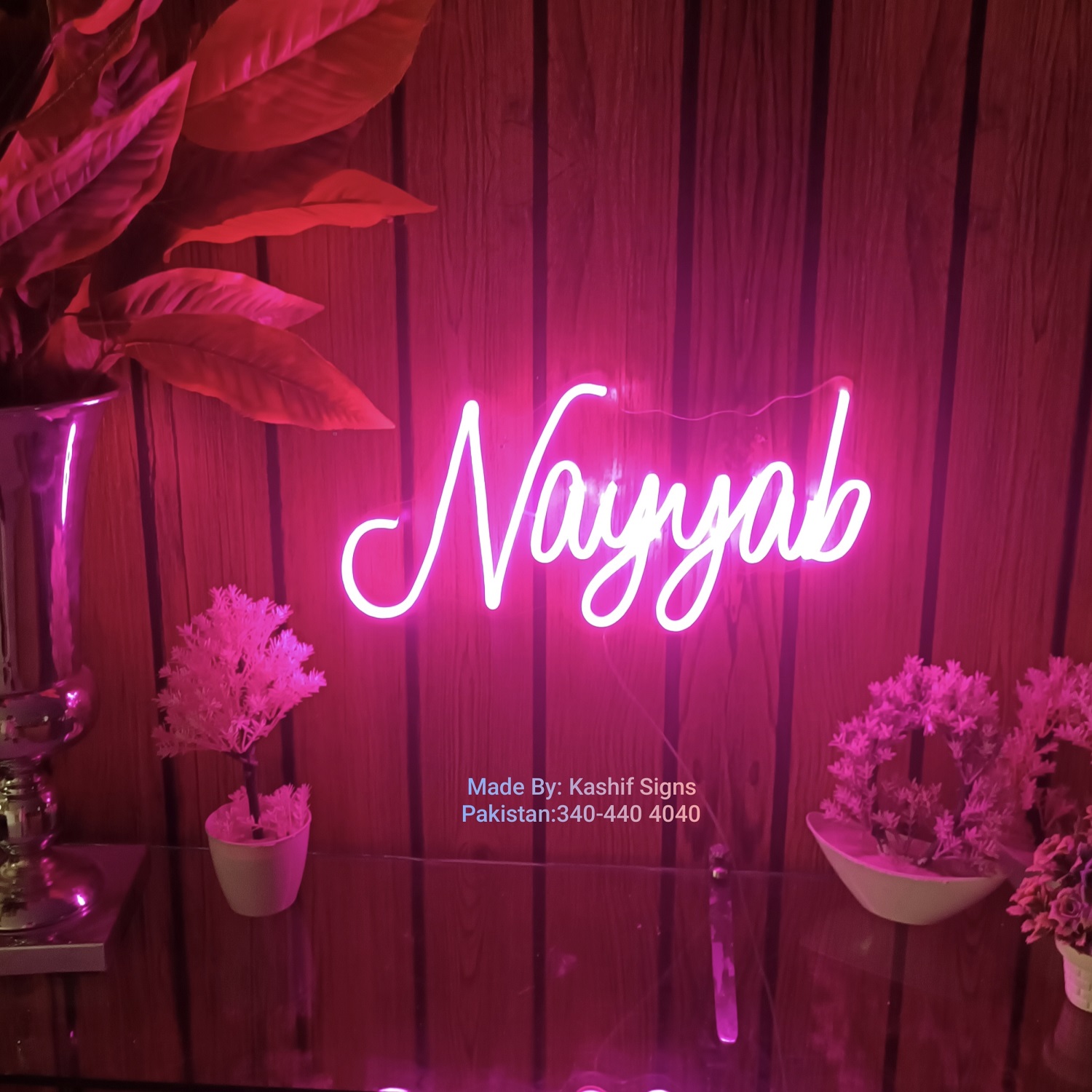 Neon Light Name Nayyab made by Kashif Signs
