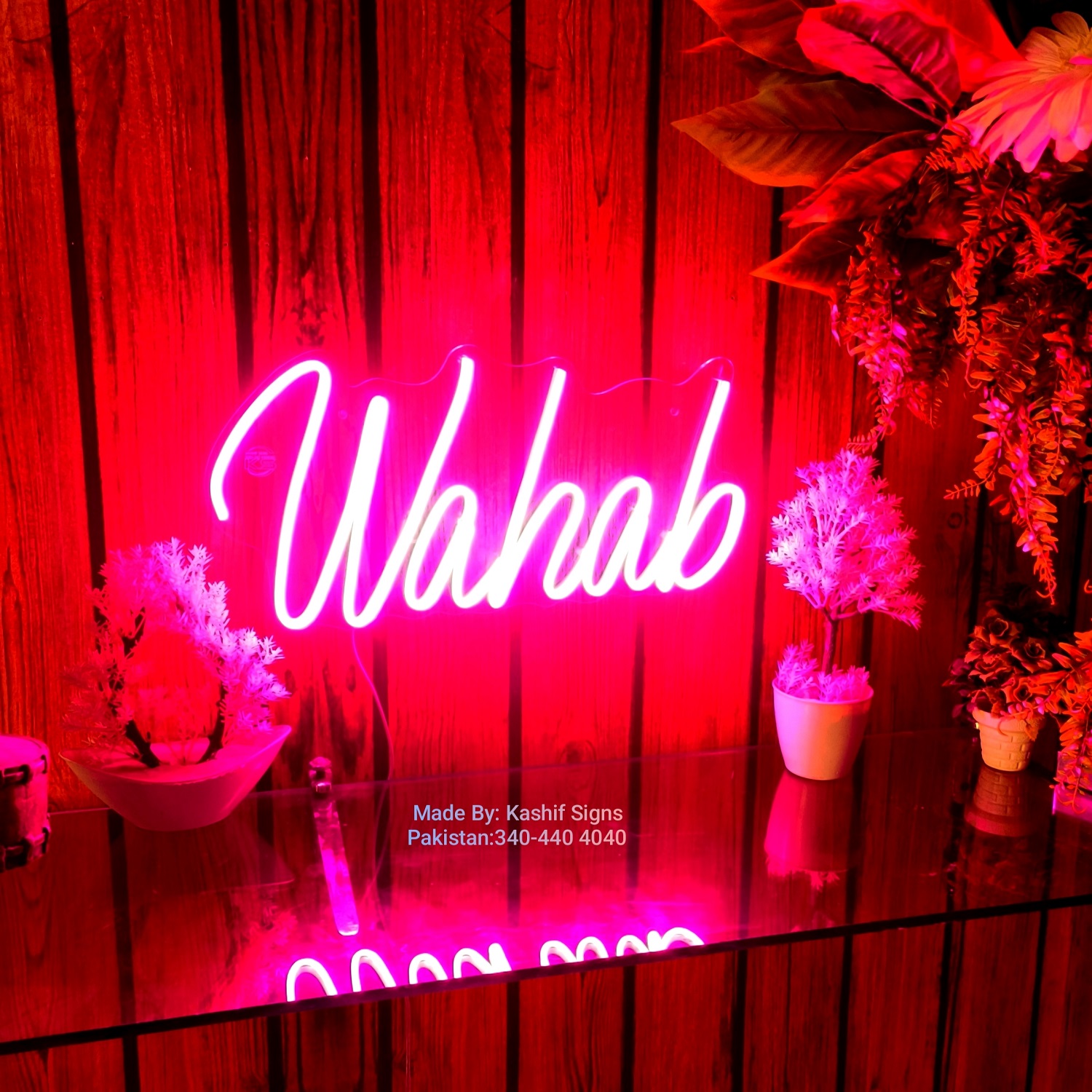 Neon Light Name Wahab made by Kashif Signs